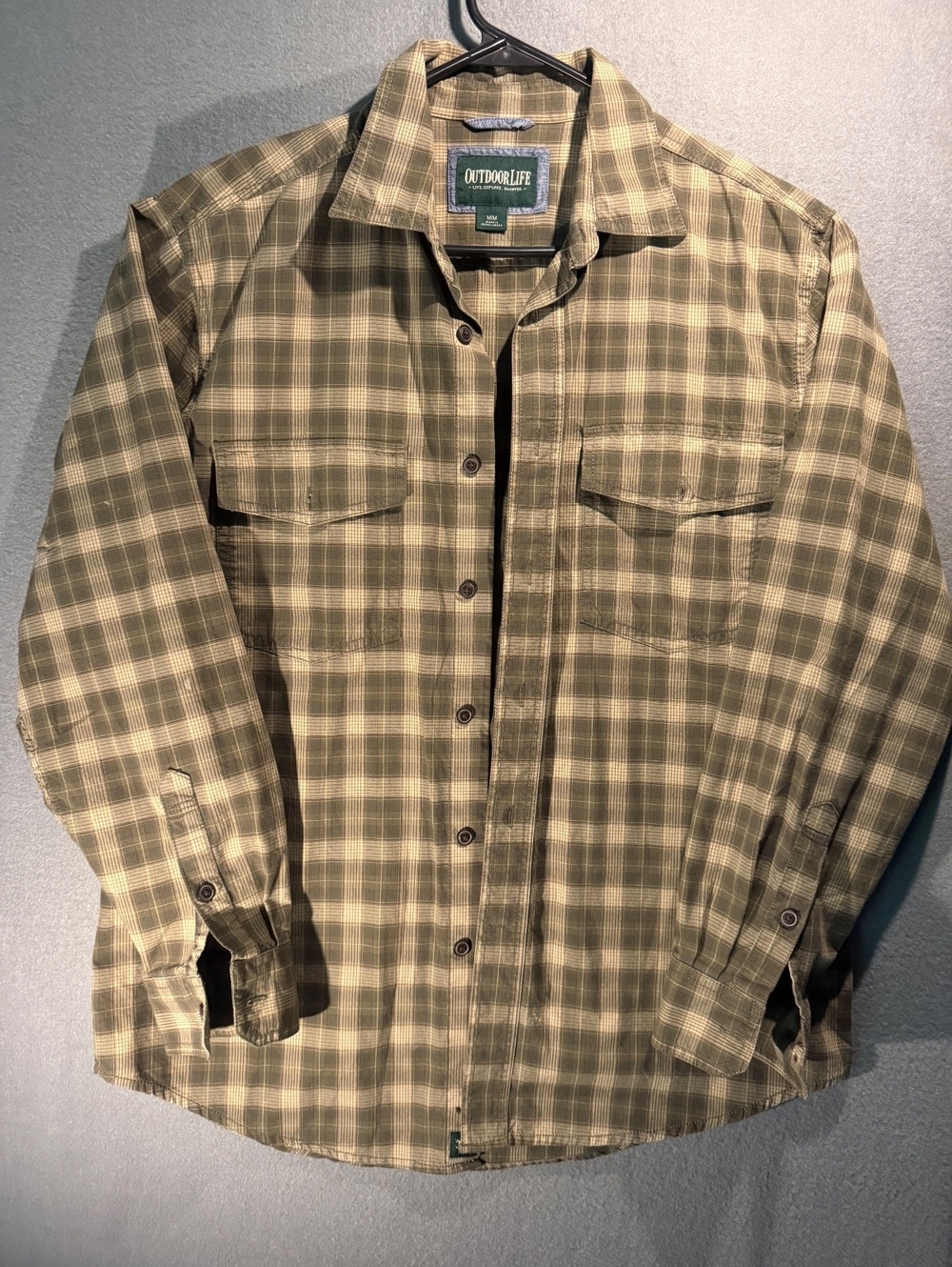 Outdoor Life Men's Medium Brown Plaid Button-Up Shirt